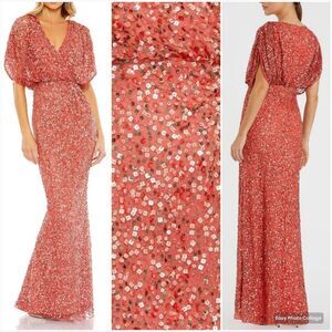 MAC DUGGAL 5640 Womens Red Draped Sleeve V Neck Gown